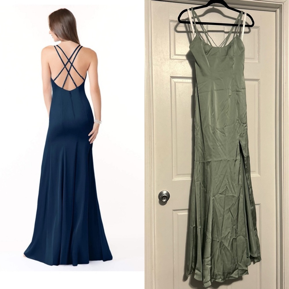 NWT Azazie Visela size 2 agave green bridesmaid dress open back wedding prom